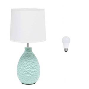 lot 2831 image: 14.17 in. Textured Stucco Ceramic Oval Table Lamp with LED Bulb Blue