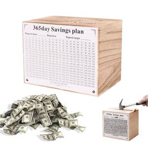 lot 2832 image: Piggy Bank for Kids and Adults, Wooden Money Saving Box for Cash, Unbreakable Piggy Bank for $10000 $5000 $3000 $1000 $800 $500 Target Money Saving Challenge.(Burly Wood)