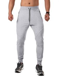 lot 2854 image: MRSISYI Mens Tapered Jogger with Zipper Pockets Slim Fit Sweatpants Athletic Workout Gym Pants Grey