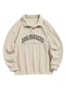 lot 2858 image: ZAFUL Mens Polar Fleece Sweatshirt Letter Embroidered Half Buttoned Stand Collar Pullover Sweatshirts (5-Coffee, L)