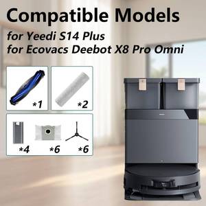 lot 2865 image: Replacement for Ecovacs Deebot X8 Pro Omni and for Yeedi S14 Plus Robot Vacuum Cleaner, 1 Main Brush, 2 Roller Mop Pad, 4 HEPA Filters, 6 Dust Bags, 6 Side Brushes, X8 Pro Omni Accessories 20 Pcs