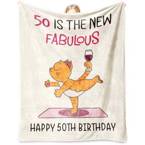 lot 2879 image: Glydein Happy 50th Birthday Gifts for Her, Flannel Soft Blanket Decorations, 50 Years Old Birthday Gifts for Women, Fabulous Turning 50 Gift for Woman, 50x60 inches