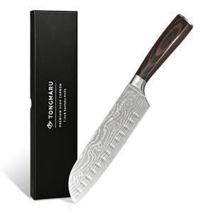 lot 2891 image: TONGMARU Santoku Knife, 7 inch Professional High Carbon Razor Super Sharp German Stainless Steel - Japanese Chef Kitchen Knife with Ergonomic Forged PakkaWood Handle, with Luxury Gift Box, for Family