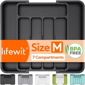 lot 88 image: Lifewit Silverware Drawer Organizer, Expandable Utensil Tray for Kitchen, BPA Free Flatware and Cutlery Holder, Adjustable Plastic Storage for Spoons Forks Knives, 8.9-14.7 x 12.2, Black