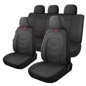 lot 1129 image: Luxury Faux Leather Seat Covers Full Set,Breathable Seat Covers for Cars,Universal Fits Most Cars, Vehicles,Sedans,Trucks & SUVs.Airbag Compatible (5-Seat BlackRed) Retail $59.99