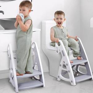 lot 1130 image: Primlect Potty Training Seat, 2-in-1 Toddler Toilet Seat with Step Stool, Ultra-Stable Potty Chair Attachment, Adjustable Seat and Step Ladder, Non-Slip Design, Splash Guard for Boys and Girls(Grey)