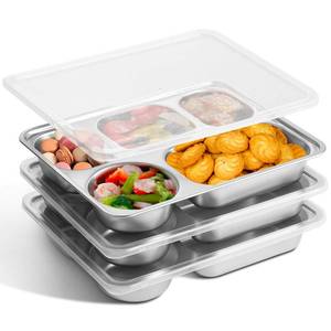 lot 1191 image: GOLDEN KEY 3 Pcs Stainless Steel Snack Containers with Lids,Stainless Steel Bento Lunch Box with 5 Compartments,Bento Box for Kids or Adults,Snackle Box Container for School, Home, and Travel