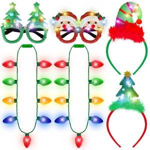 lot 1211 image: Blowata 6PCS Christmas Accessories, Light Up Christmas Necklace Headband Glasses Set, Bulb Necklace Xmas Tree Headbands Lights LED Flashing Santa Eyeglasses for Xmas Party Favors, Xmas Gifts