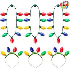 lot 1212 image: JOYIN 6 Pcs Christmas Light Up Headband and Necklace with 6 Flashing Modes, LED Christmas Bulb Lights Necklace Headband for Kids Women Men Xmas Party Supplies Accessories