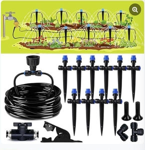 lot 1220 image: 32.8FT Quick-Connect Drip Irrigation Kit with Adjustable Fan-Shaped Drippers for Garden Watering, Saving Water Automatic Irrigation Equipment for Raised Bed Plants Vegetable Garden Greenhouse