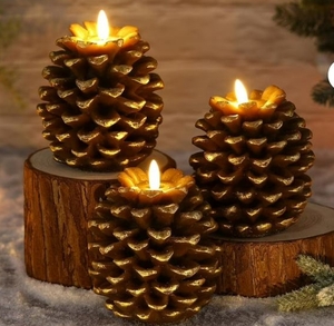 lot 1222 image: 6 Pcs Pine Cone Candles Flameless, Battery Operated Pine Cone Candles, 3D Wick Battery Candle Flickering for Holiday Home Decor, Batterys not included