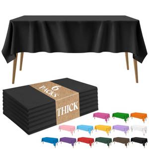 lot 2910 image: Slergut 6 Pack Plastic Table Cloth, Black Thick Tablecloths Rectangle Table Cover Disposable Waterproof Tablecloth for Halloween Party Favors Supplies Camping Decorations 54 x 108 Inch