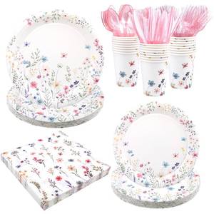 lot 2911 image: 168Pcs Wildflower Party Decorations, Flower Birthday Decorations Includes Wildflower Plates and Napkins, Knife, Fork, Spoon for Wild Flower Baby Shower Decorations, Serve 24
