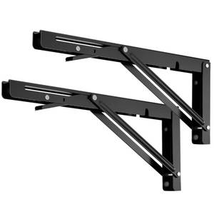 lot 2919 image: LSK Folding Shelf Brackets, 12 Inch Heavy Duty Collapsible Shelf Bracket, Wall Mounted L Table Hinges Brackets for Bench Table, Space Saving DIY Black Bracket, Max Load 220LBS, Pack of 2