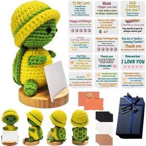 lot 2928 image: Positive Crochet Animals Appreciation Luxury Gift Set Inspirational Emotional Support Sea Turtle Desktop Decor Perfect for Couples Parents Coworkers Teachers Birthdays (Yellow (ordinary wooden base))