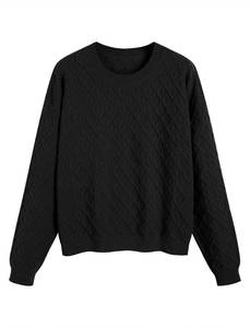 lot 2933 image: ZAFUL Womens Cable Knit Sweaters Trendy Fall Crewneck Long Sleeve Casual Loose Jumper Pullover Oversized Sweater Tops 2025 Black Size Large