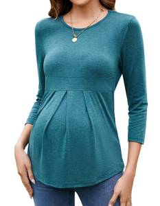 lot 2937 image: Sosolism Womens Maternity Tops 34 Sleeve Front Pleat Maternity T-Shirts Round Neck Peplum Pregnancy Clothes Size XXL