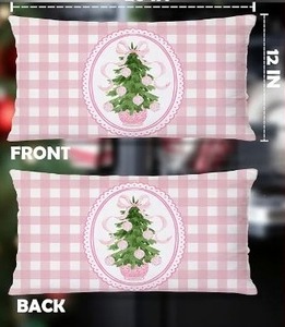lot 102 image: Pink Chinoiserie Christmas Tree Wreath Pillow Covers 12x20 Double-Sided Pillow Covers- Set of 2