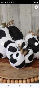 lot 105 image: Decorative Cow Print Fabric Pumpkins- Set of Two