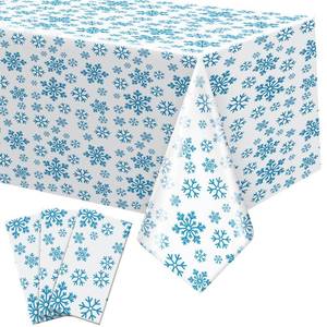 lot 109 image: 3 Pieces 54 x 108 Inches Snowflake Tablecloths - Plastic Waterproof Christmas Table Cover (White)
