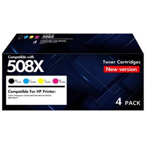 lot 114 image: 508X 508A Toner Cartridge Set Compatible Replacement for HP 508X 508A LaserJet M553 M552 553 MFP M577 Series Printer New Version CF360X CF361X CF362X CF363X Ink (4-Pack, Black Cyan Magenta Yellow) Retails $80