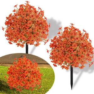 lot 2957 image: Set of 2 Artificial Fall Topiary Ball Flowers for Outdoor Decoration with Spike 20, UV Resistant Fake Autumn Floral Shrubs, Realistic Faux Bushes Plants for Garden,Yard,Porch and Patio Decor