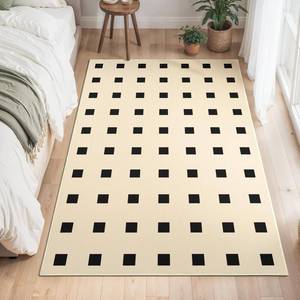 lot 2964 image: 4x6 Checkered Washable Area Rug, Non-Slip Non-Shedding & Easy Care, Soft Low Pile Faux Wool Distressed Indoor Floor Carpet
