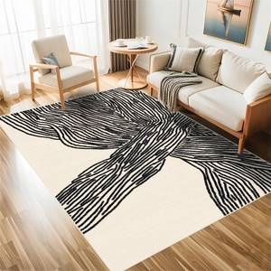 lot 2965 image: 5 X 7 Beige and Black Rug for Living Room, Modern Washable Abstract Area Rug, Low Pile Contemporary Striped Large Carpet