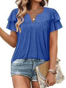 lot 2997 image: Womens Tunic Top Blue T Shirts V Neck Puff Short Sleeve - Size L