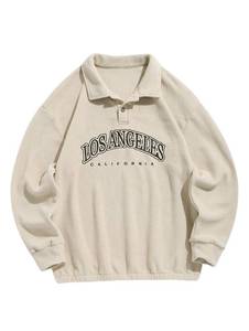 lot 2999 image: Mens Polar Fleece Sweatshirt Letter Embroidered Half Buttoned Stand Collar Pullover Sweatshirts (5-Coffee, L)