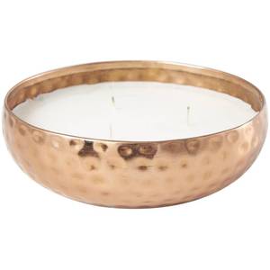 lot 3014 image: Deco 79 Metal Decorative Candle Tropical Breeze Scented Hammered 20 oz 3 Wick Aromatherapy Candle with White Wax, Wax Aromatherapy Candle 7 x 7 x 2, Copper
