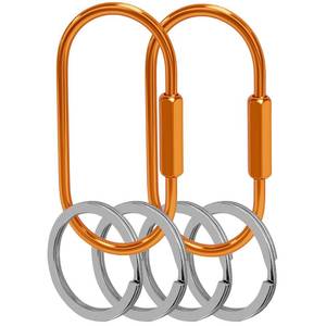 lot 3038 image: Key Chain, Brass Key Rings 2 Pack Screw Lock Key Organizer with 4 Rings Carabiner Keychain Clip (Orange)