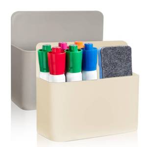 lot 3044 image: 2 Pack Marker Holder Magnetic Compatible with Expo, Adjustable Divider Marker Holder For Refrigerator, Whiteboard, Locker Accessories, White And Grey