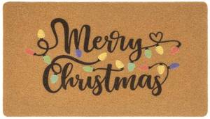 lot 3049 image: Merry Christmas-Welcome-Doormat Outdoor-Entrance - Front Door-Decorative Mats-Artificial Coir-Winter-Light Bulb-Home Door Mat 17x29 Inch