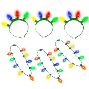 lot 3053 image: 6 Pieces Christmas LED Light Up Headband and Necklace with 6 Flashing Modes Party Supplies Accessories