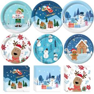 lot 3056 image: 100 PCS Christmas Paper Plates and Napkins Sets Christmas Disposable Plates - Dinner Plates, Dessert Plates, and Napkins for Xmas Party Decorations, Serve 30