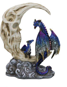 lot 3060 image: Mystical Dragon and Crescent Skull Figurine