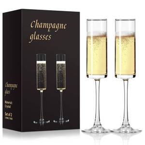 lot 3079 image: Ocean ice Glass Champagne Flutes Glass, Set of 2,  7oz, Hand Blown Champagne Flutes
