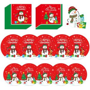 lot 3085 image: 150 Pcs Merry Christmas Plates and Napkins Set - Xmas Paper Plates and Napkins, Snowman Dinner Dessert Plate Napkin Tableware Kit for Winter Christmas Party Supplies Table Decorations, Serve 50