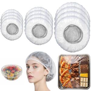 lot 3097 image: Multi-Use Plastic Covers 450 Pack - Disposable Shower Caps & Bowls Covers  Food-Grade, Odor-Free, Reusable & Washable, 3 Sizes (SmallMediumLarge) for Hair Care, Bowls, Plates, Trays & Travel (450)