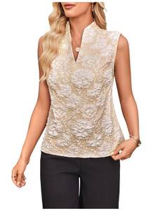 lot 3104 image: Womens Work Outfits V Neck Sleeveless Blouses Apricot Floral - Size Medium