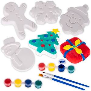 lot 3108 image: 3 Pack Bundle-ArtCreativity Christmas Ceramic Painting Kit for Kids - 6 Ceramic Figures, 2 Paint Sets, and 2 Brushes