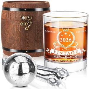 lot 3109 image: Retirement Gifts for Men 2026,The Legend Has Retired 2026 Whiskey Glass Set in Barrel Box