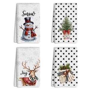 lot 210 image: 4 Pcs Christmas Kitchen Towels, Winter Snowman Hand Towels Absorbent Christmas Tree Reindeer Dish Towel, Snowflake Gloves Guest Towel for Women Friend Sister Coworker Birthday Christmas Mothers Day