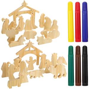 lot 231 image: Soaoo 28 Pcs Wood Nativity Scene Set Paint Your Own Nativity Craft Kits Religious Unfinished Mini People Jesus Manger Rustic DIY Christmas Craft with 6 Watercolor Pen for Kids Tabletop Holiday Decor