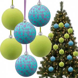 lot 232 image: Suncalla 24 Pcs 2.36 60mm Blue and Green Christmas Tree Ball Ornaments Cartoon Velvet Xmas Tree Hanging Decoration Cute Flocked Gifts for Christmas MovieStudio Theme Birthday Holiday Party Decor