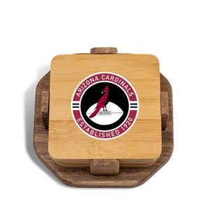 lot 252 image: The Memory Company Officially Licensed 4-Pack Wood Inlay Coaster Set with Holder, Arizona Cardinals