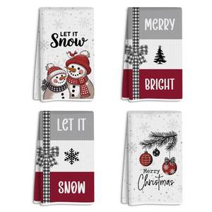 lot 3127 image: 4 Pcs Christmas Kitchen Towels Snowman Snowflakes Dish, Snowman Ornaments Design Absorbent Decorative Waffle Weave Hand Towel Guest Towels for Kitchens Bathrooms Restaurant Dinner Party Decor