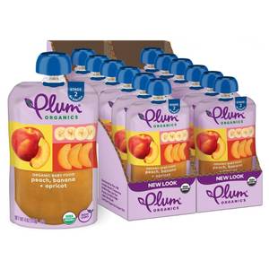 lot 3165 image: Plum Organics - 6 Months Organic Baby Food - Peach, Banana & Apricot - Non-GMO - Fruit & Veggie Blends On-The-Go Pouches for Baby & Toddler Meals - Quality Tested Ingredients - 4 oz (Pack Of 12) Best by 05Feb26