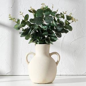 lot 3167 image: SIDUCAL Rustic Ceramic Farmhouse Flower Vase with 2 Handles, Terracotta Vase, Decorative Pottery Flower for Home Decor, Table, Wedding, Living Room, Shelf Decor, 7.3 Inch, White